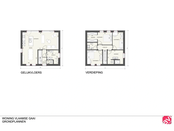 Grondplan, moderne woning, open bebouwing Vlaamse Gaai