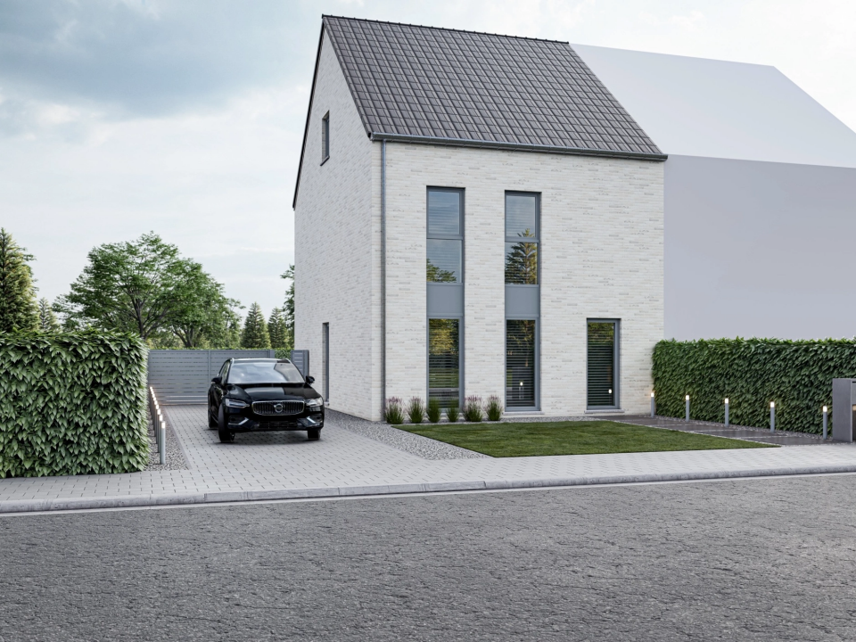 Nieuwbouwwoning, Oude Tramweg te Munsterbilzen, halfopen bebouwing