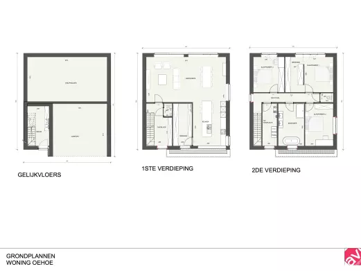 Grondplan, halfopen bebouwing met garage