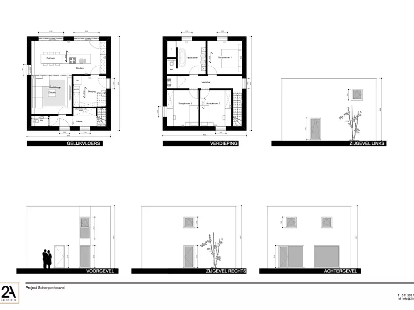 Grond en gevelplan moderne woning