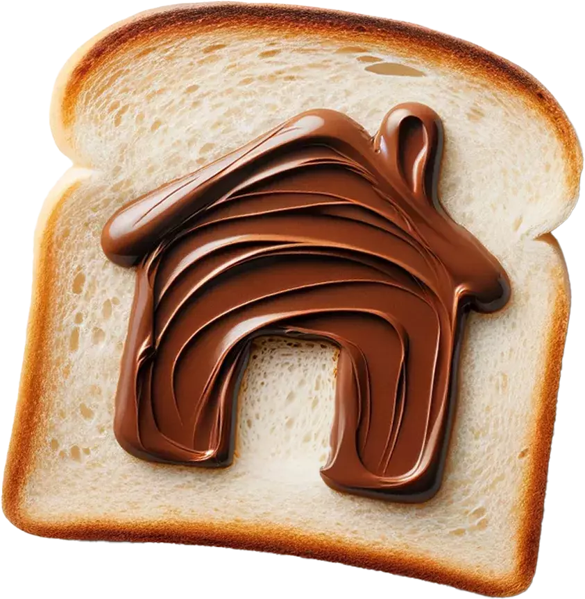 Boterham met chocopasta gesmeerd in de vorm van een huis